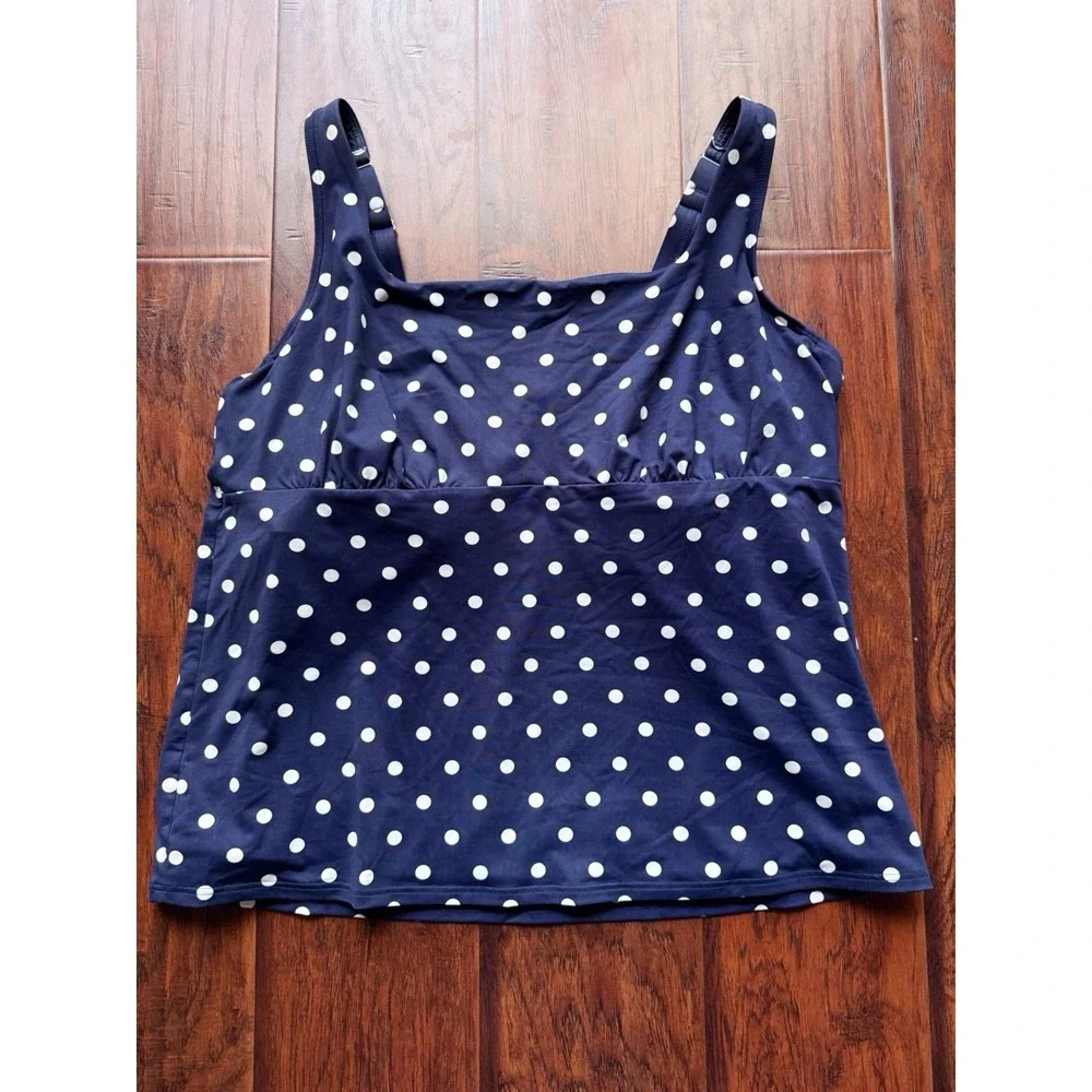 Lands‎ End 4 Pc Swim Set Women's Sz L/XL -16/18 DDD Shirt Pants Tankini Navy Dot